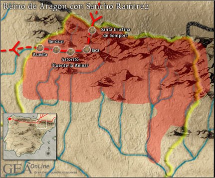 Máxima extensión territorial del reino de Aragón durante el reinado de Sancho Ramírez.
