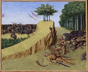 Cuadro Muerte de Roldán de Jean Fouquet (s. XV). En él se representa la muerte del noble Roldán en la batalla de Roncesvallés.