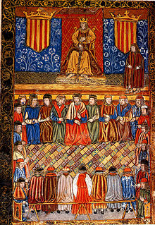 Fernando II presidiendo unas cortes de 1495